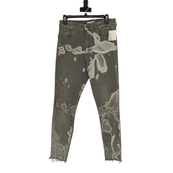 Zara Acid Wash Skinny Denim Jeans Green 10 military army y2k casual hipster - Picture 1 of 6